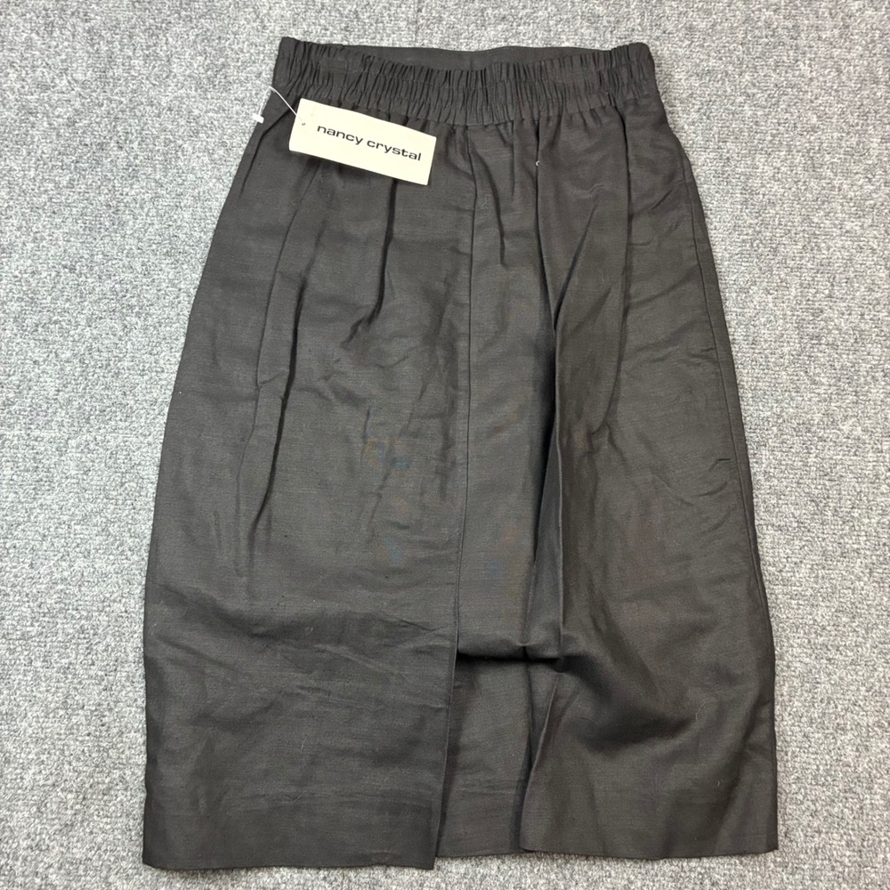 VTG Nancy Crystal Womens Size 8 W26 Black Linen Cotton Midi Skirt‎ Made in USA